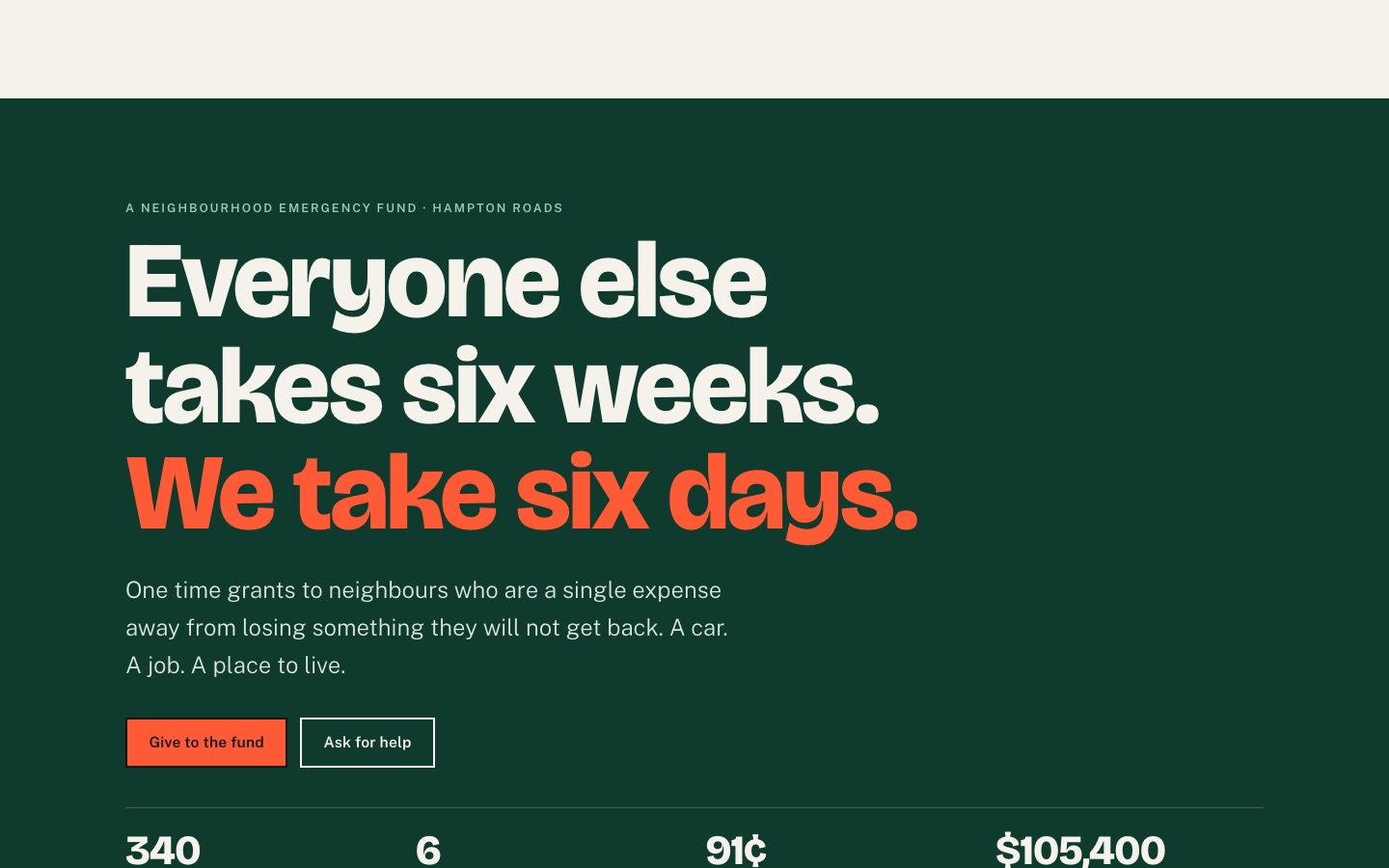 The Bridge Fund concept, a local nonprofit site built as six days that stack as you scroll.