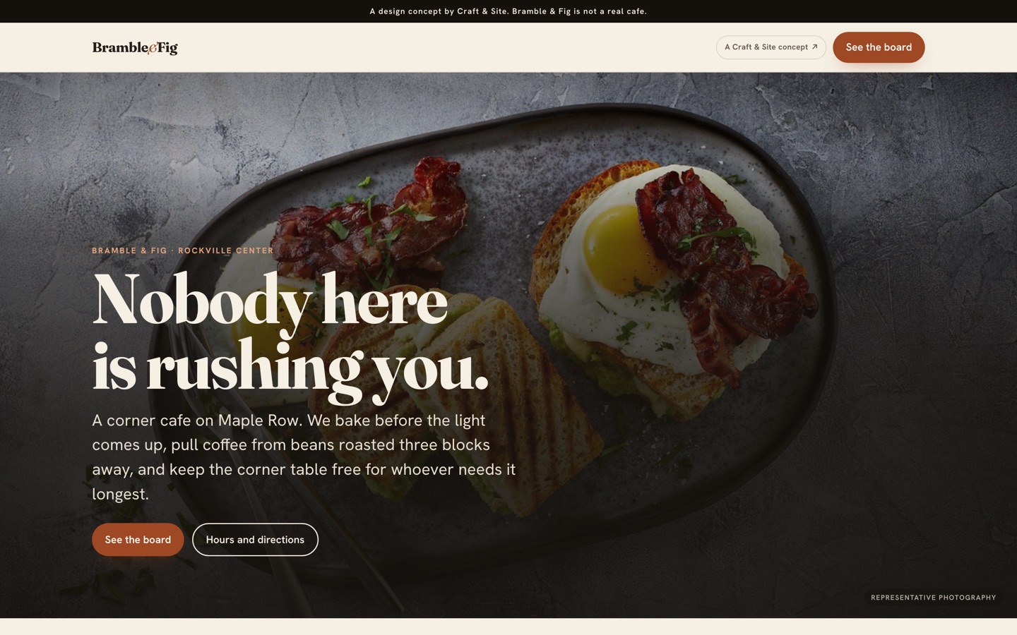 The Bramble and Fig concept, a morning cafe site with the day board open.